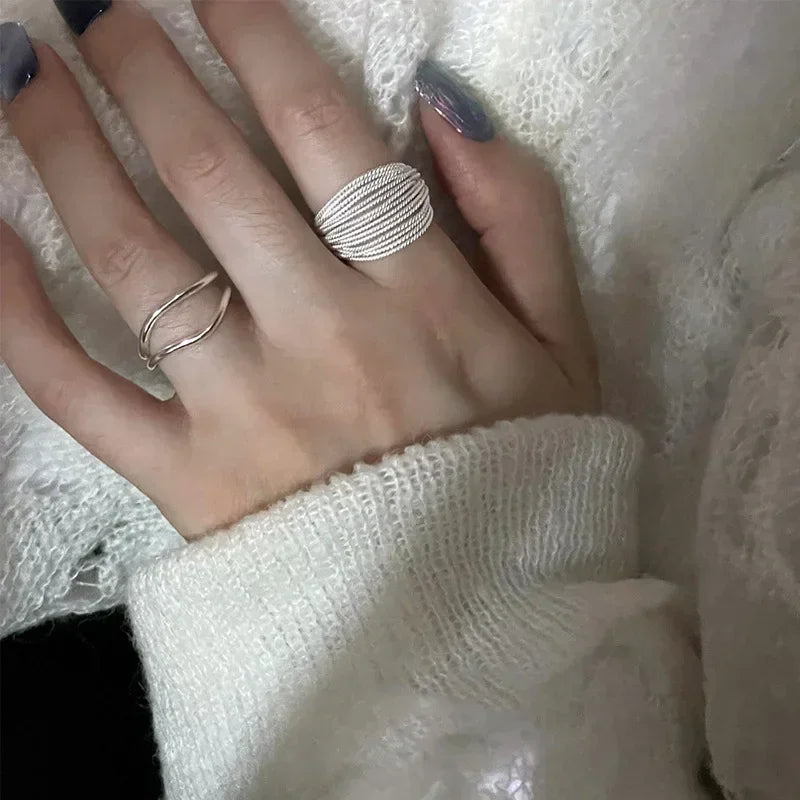 Silver Plated Unique Lines Ring