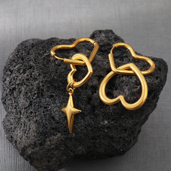 Creative Peach Heart Cross Earrings