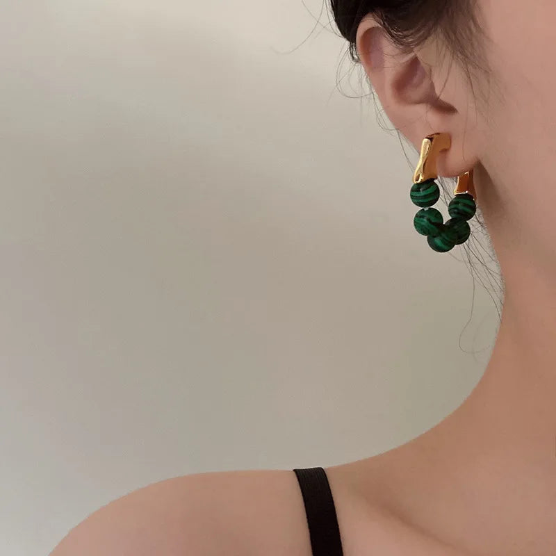 The Green Beads Metal Earrings