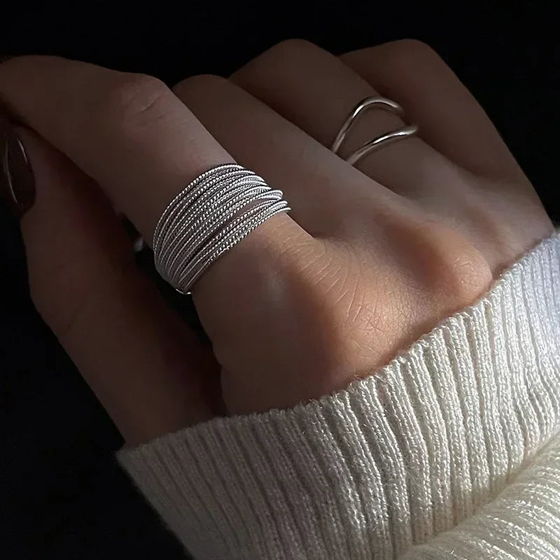 Silver Plated Unique Lines Ring