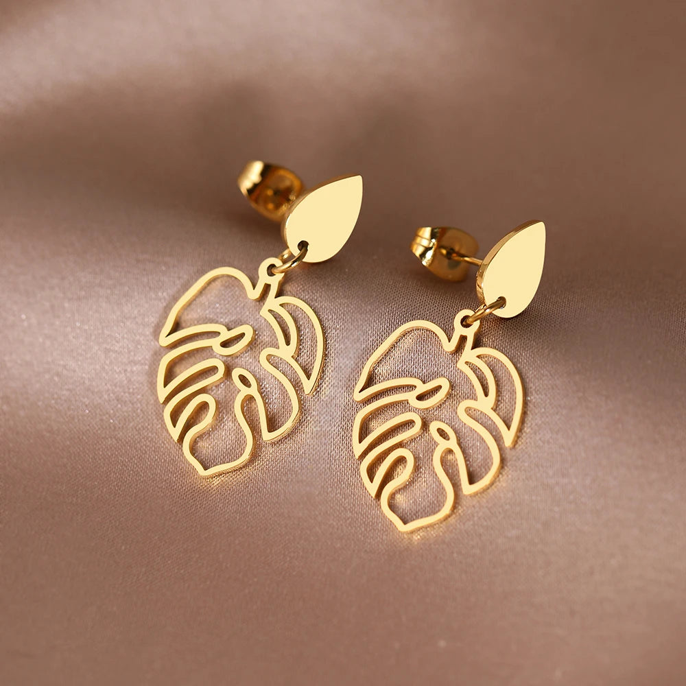 Water Drop Plant Leaves Earrings