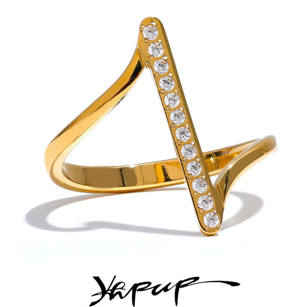 Yhpup Stylish Unique Stainless Steel Geometric Twisted CZ Chic Ring Delicate Shiny Cubic Zirconia Minimalist Daily Charm Jewelry
