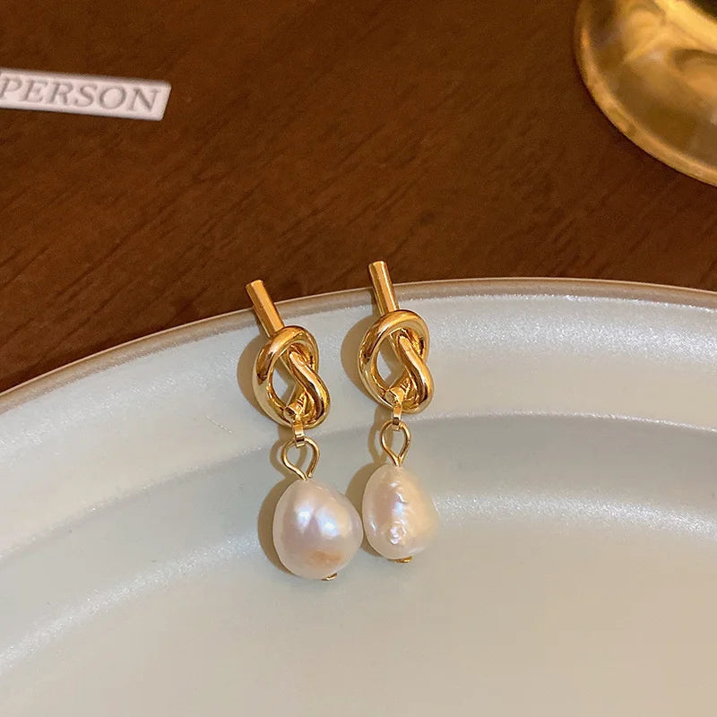 Bean Spliced Flat Pearl Earrings