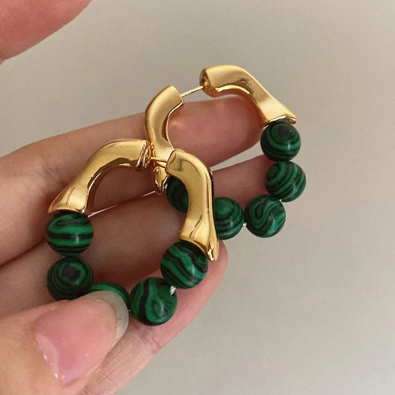 The Green Beads Metal Earrings