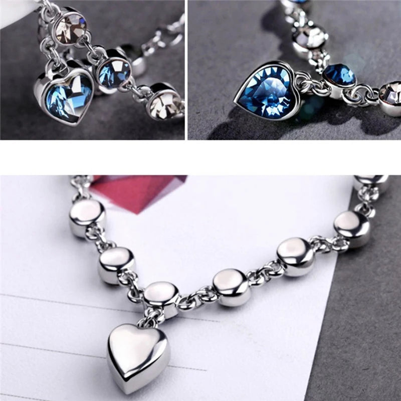 Crystal Heart Charm Pulseras Bracelet Bridal Wedding