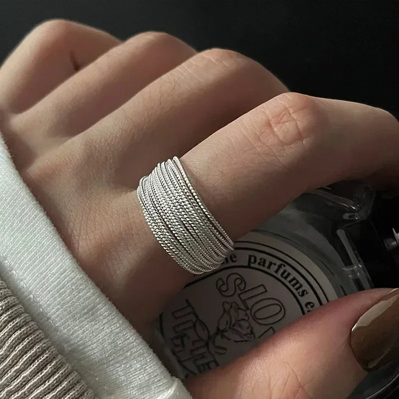 Silver Plated Unique Lines Ring
