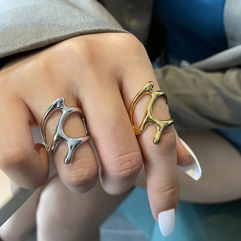 Silver Color Trendy Vintage Elegant Irregular Adjustable Rings for Women Punk Geometric Hollow Branches Open Ring Party Jewelry