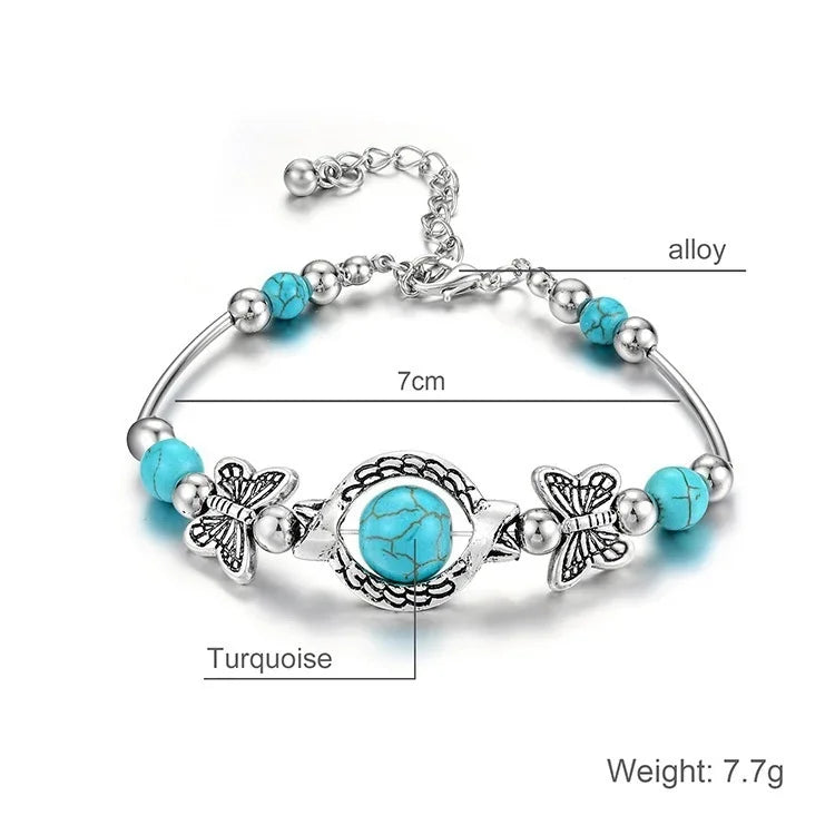 Butterfly Bracelet Carved Pattern Personality Beaded Turquoise Hand Chain