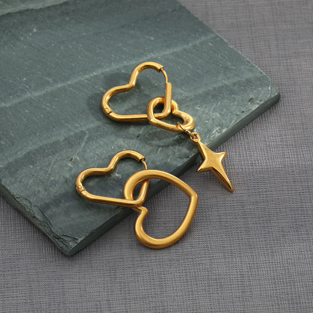 Creative Peach Heart Cross Earrings