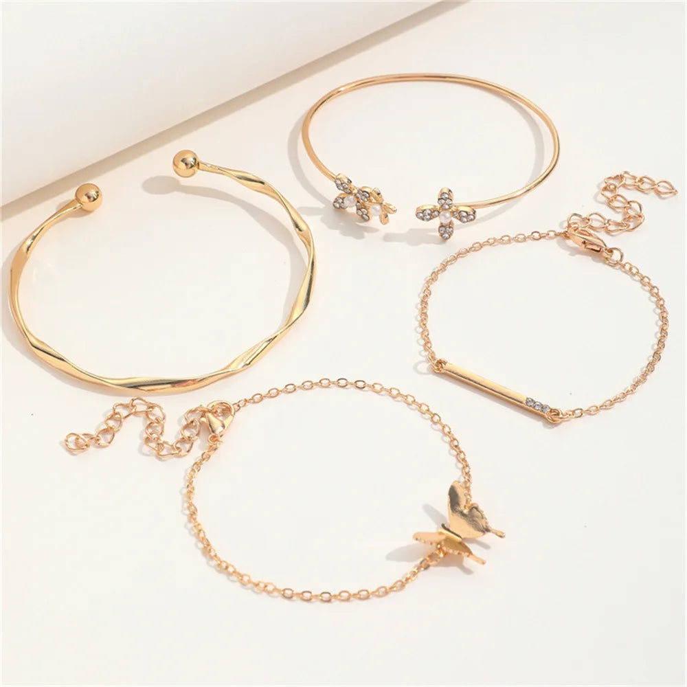 Bracelet Set of 4 Stainless Steel Butterfly Bracelet