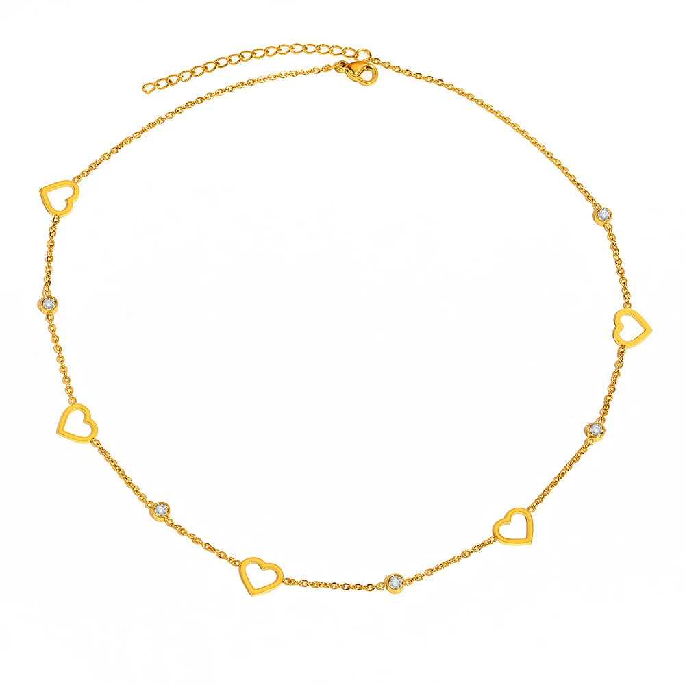 Hollow Heart Light Luxury Crystal Zircon Choker Chain Creative Necklace