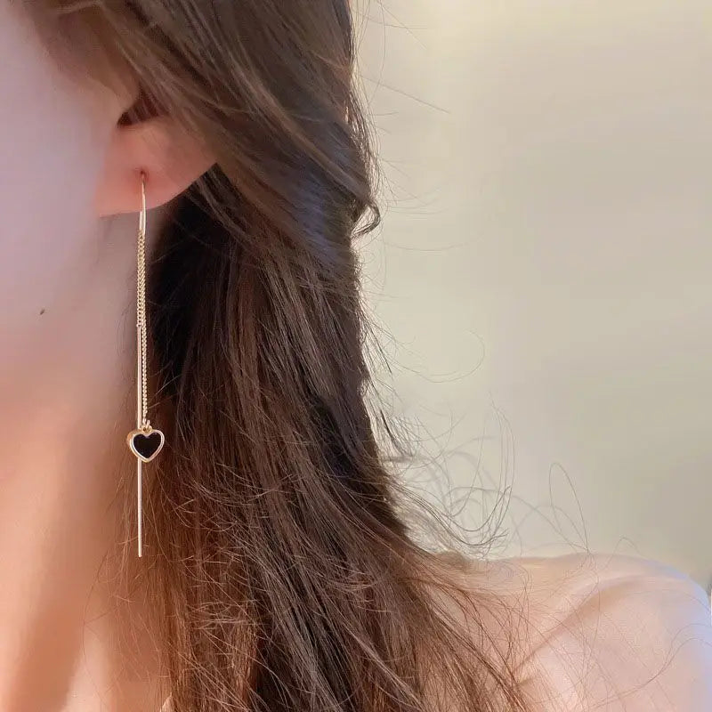 Heart Ear Line Long Hanging Earrings