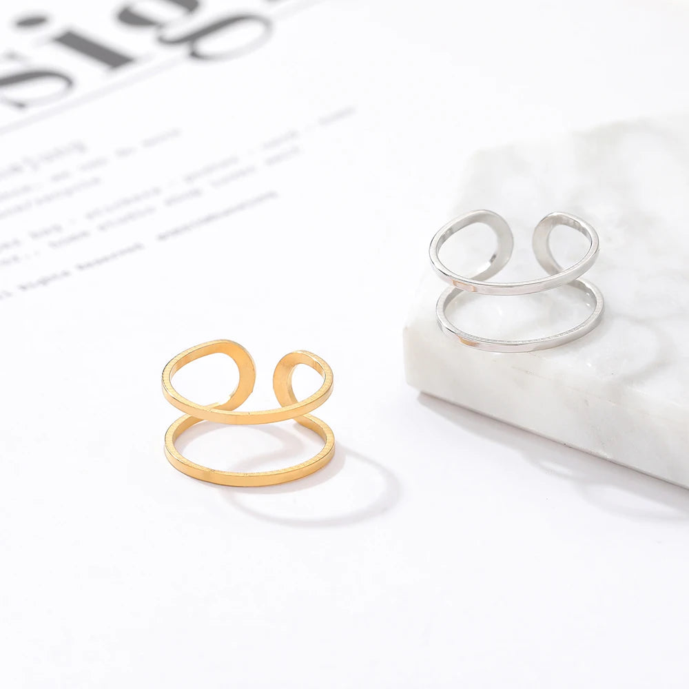 Hollow Double Line Rings