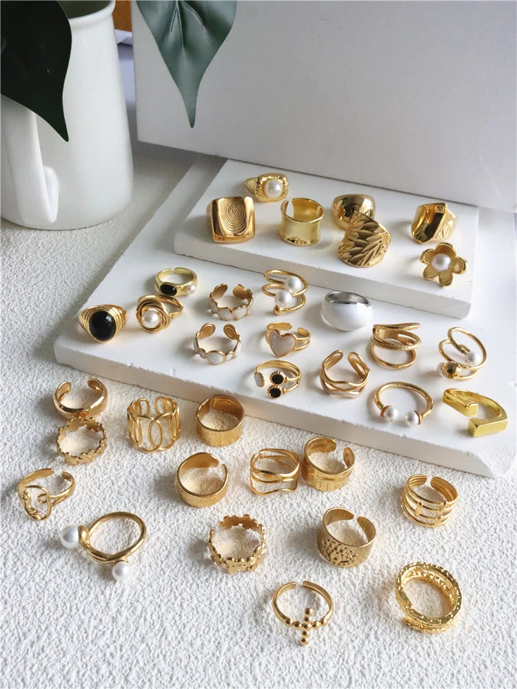 HUANZHI Silver Color Multilayer Big Rings