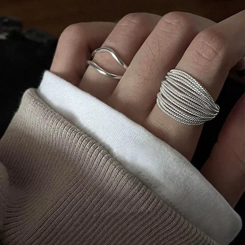 Silver Plated Unique Lines Ring