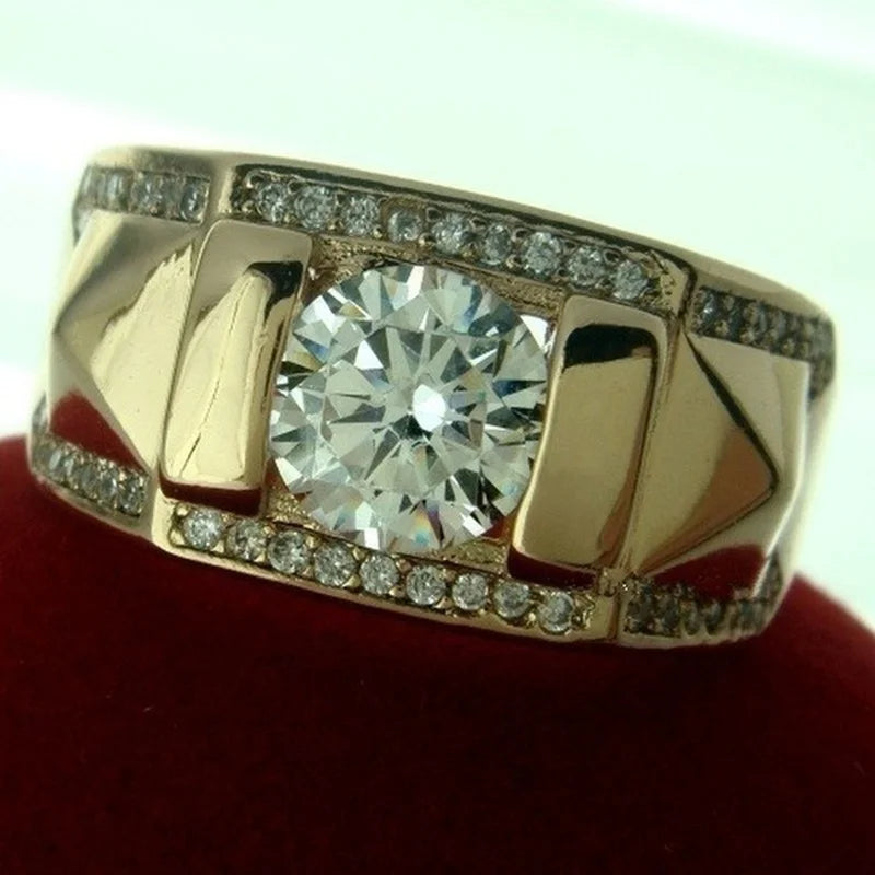 Carving Inlaid Zircon Stones Couple Ring