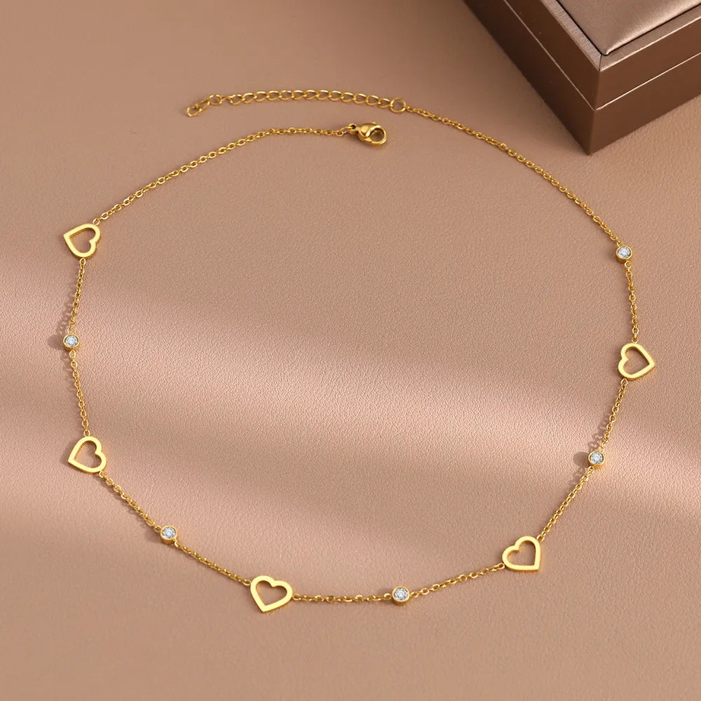 Hollow Heart Light Luxury Crystal Zircon Choker Chain Creative Necklace