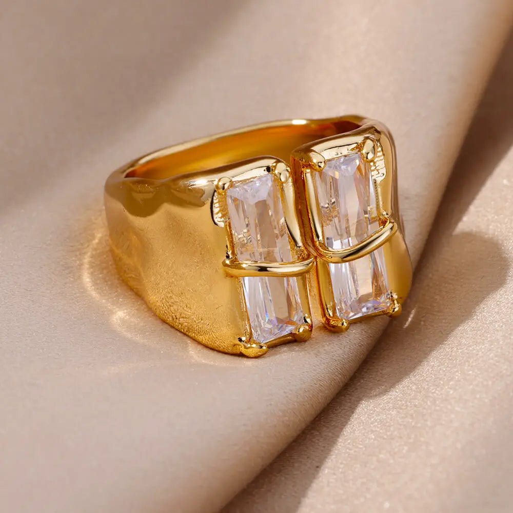 Irregular Square Zircon Rings