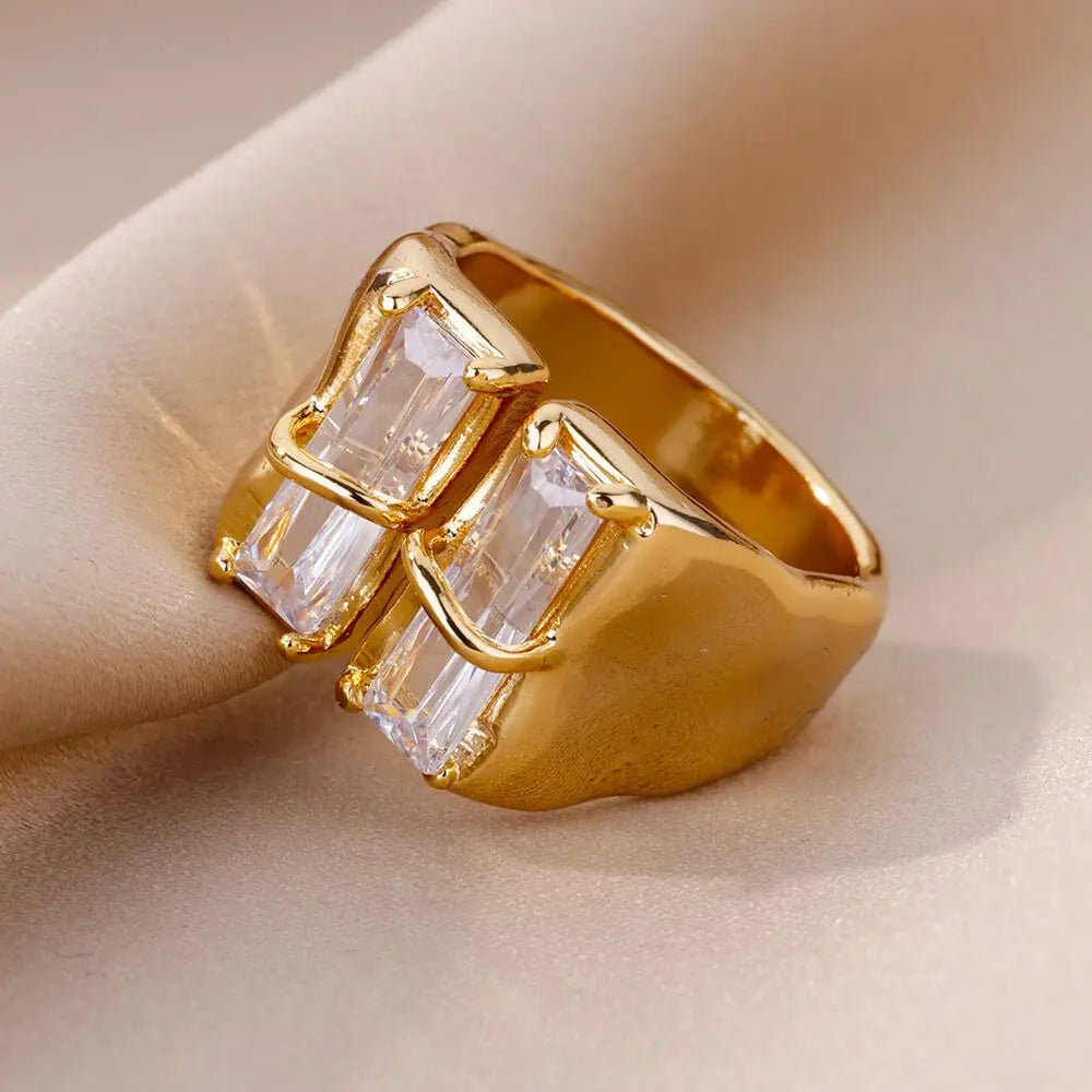 Irregular Square Zircon Rings