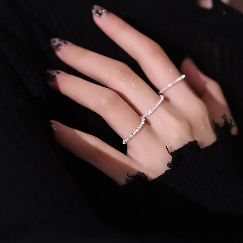 LATS Light Luxury Popular Silver Colour Sparkling Rings