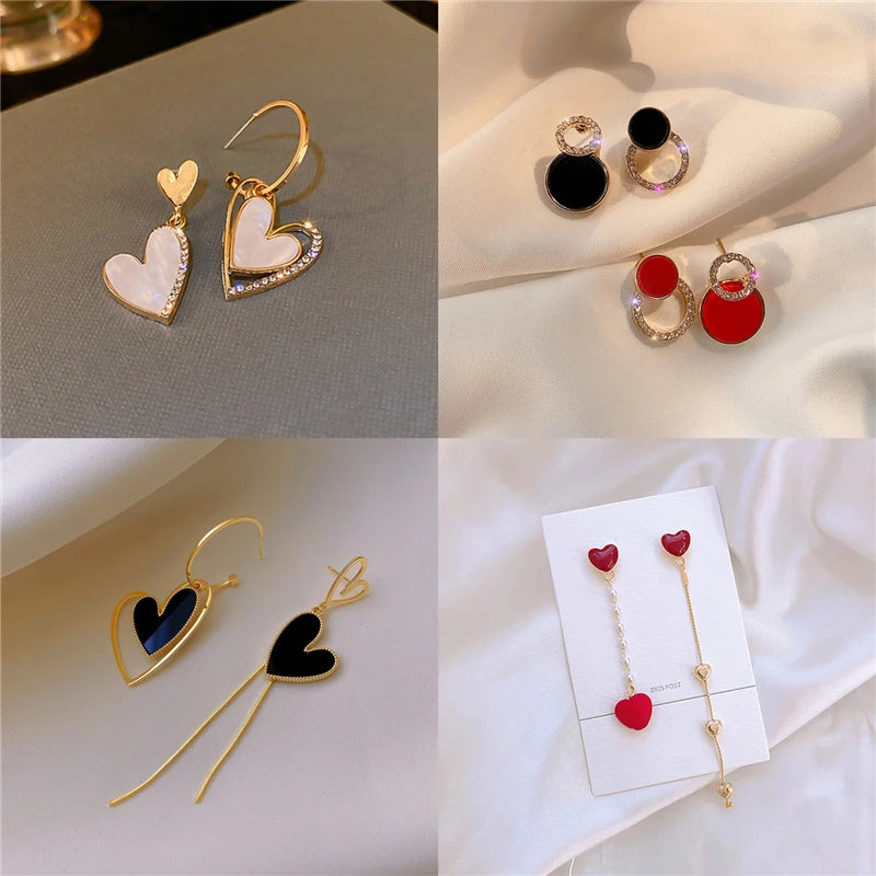 Round Geometric Rectangle Black Crystal Earrings