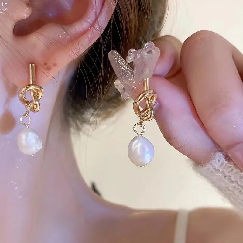 Bean Spliced Flat Pearl Earrings