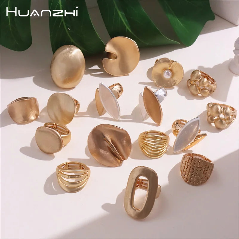HUANZHI Chunky Gold Color Rings