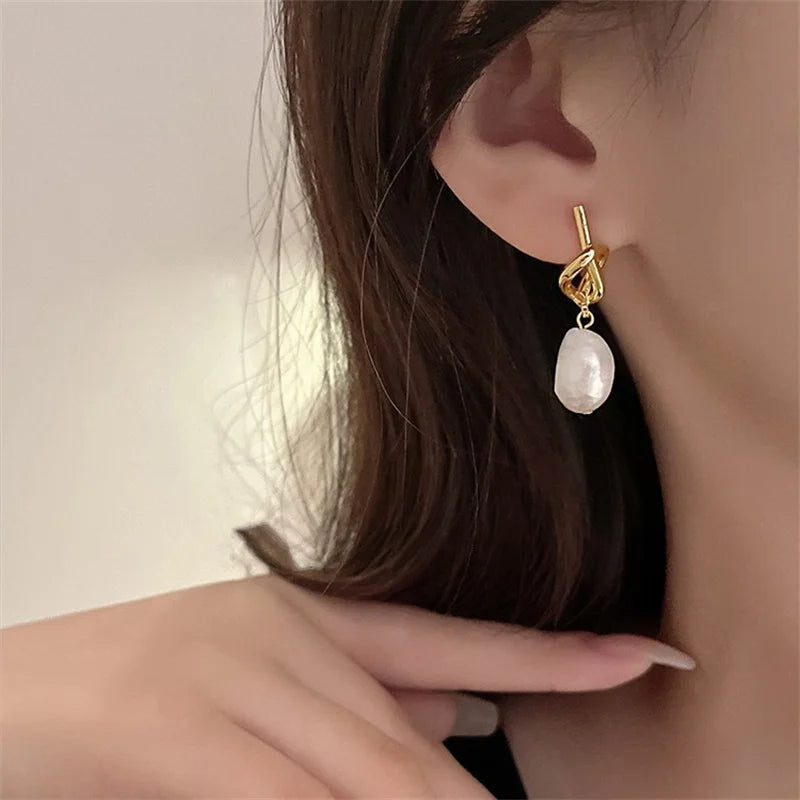 Bean Spliced Flat Pearl Earrings