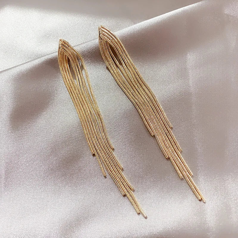 Bar Long Thread Tassel Drop Earrings