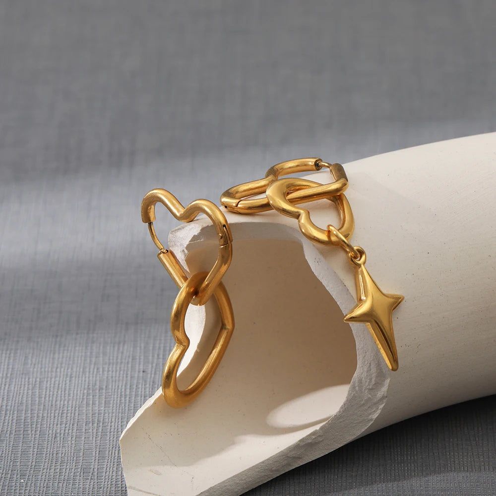 Creative Peach Heart Cross Earrings