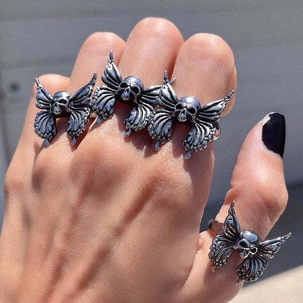 Vintage Punk Style Butterfly Skull Ring